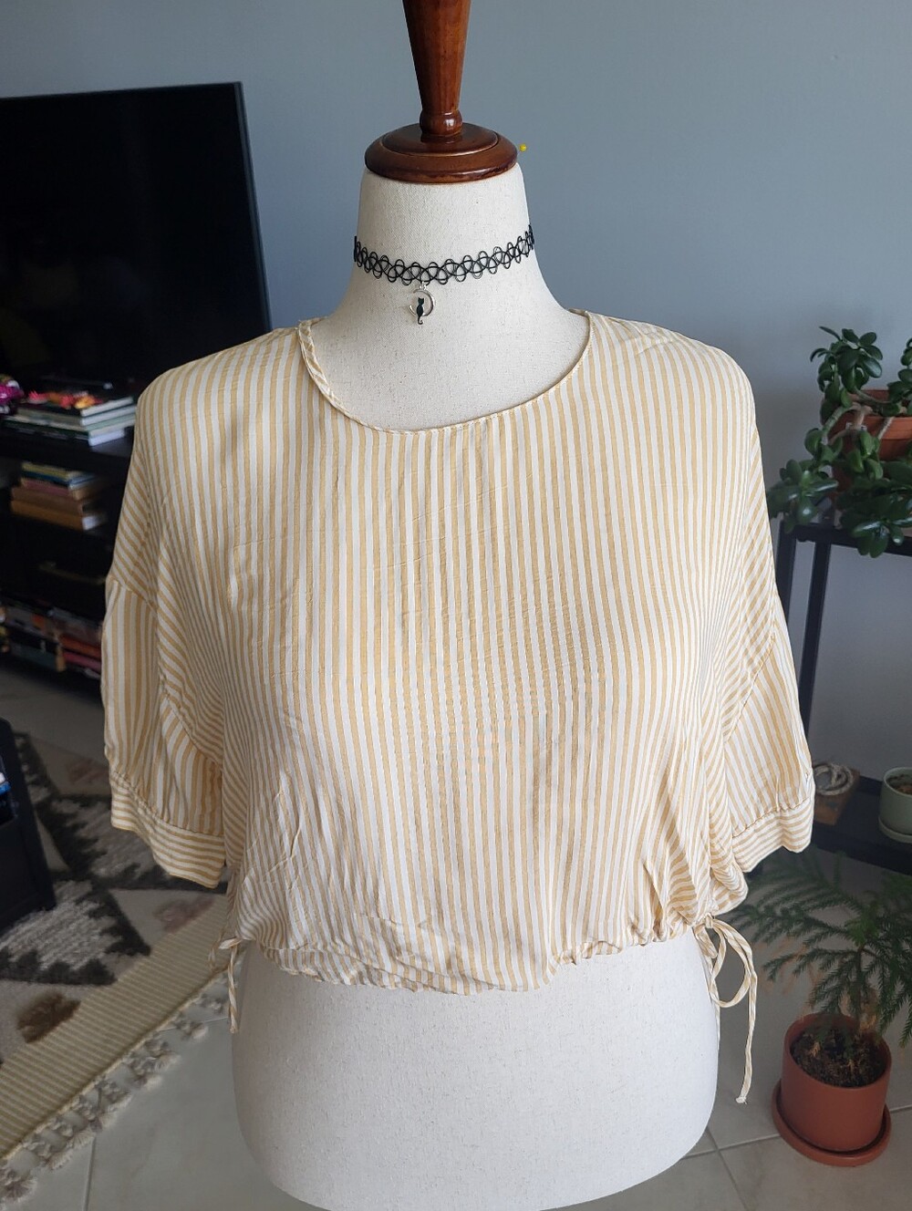 ZARA Yellow & White Vertical Striped Crop Blouse Top NWT